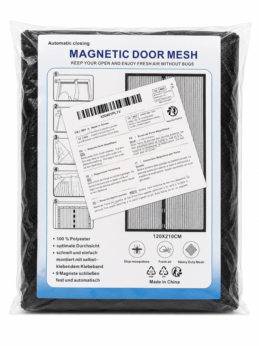 Magnetic Door Mesh Screen Curtain - Black 47" x 82.5" NIP